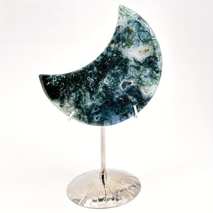 Escultura de Cristal de Obsidiana Plateada y Ágata Musgosa en Forma de Luna, Ideal para Decoración del Hogar u Oficina, Regalo Único - Product Image 4