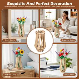 Lot de 2 ensembles de construction en bois <span class=keywords><strong>Lego</strong></span> pour vase à fleurs avec support de présentation pour bouquet de roses - Cadeau DIY pour enfants et amis - Product Image 4