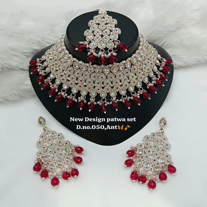 Fancy Style Trending Collection Gold Plated Kundan & <b>Pearl</b> with Rani Color Stone <b>Necklace</b> <b>Set</b> For Women Wear Jewelry - Product Image 1