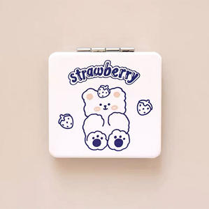 Nouveau miroir de maquillage pliable <span class=keywords><strong>double</strong></span> face de poche pour étudiant, avec cadre en plastique et motif de dessin animé lapin et ours - Product Image 6