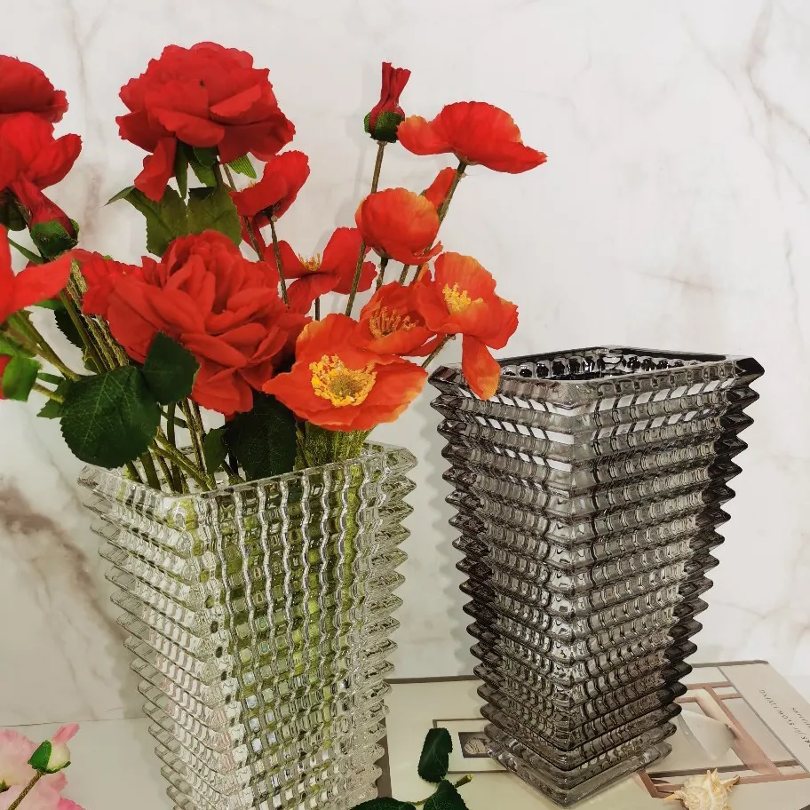 Роскошная прозрачная стеклянная ваза в скандинавском стиле, красная сетчатая высокоточная Цветочная композиция, украшение для стола, Хрустальная ваза