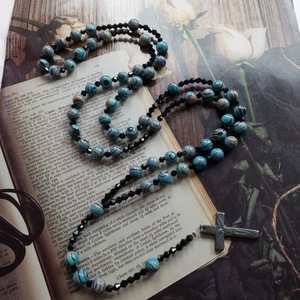 Collana con ciondolo a croce in pietra naturale originale <span class=keywords><strong>da</strong></span> uomo e <span class=keywords><strong>da</strong></span> <span class=keywords><strong>donna</strong></span> con catena di perline in lega per il commercio transfrontaliero - Product Image 3