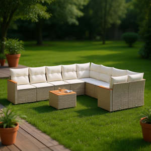 Modular Beige PE <b>Rattan</b> Garden <b>Sofa</b> Set Outdoor Furniture 10 Seater Contemporary Design - Product Image 2