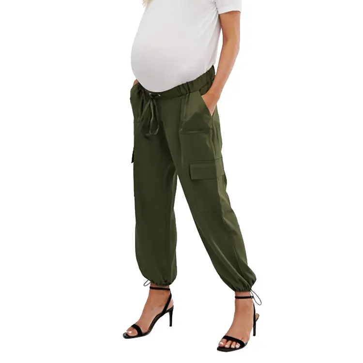 High fashion elastic waist side pocket maternity pants pregnant woman