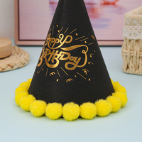Chapeau d'anniversaire conique créatif pour enfants, fait main, durable, avec pompons, en papier estampé or, coloré, vente en gros