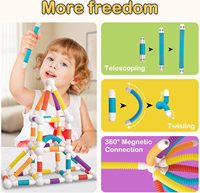 66 Piezas de Bloques de Construcción Magnéticos Telescópicos de Plástico, Juguetes Educativos STEM, Kit de Construcción Creativa para Niños de 3+ Años, Niños y Niñas