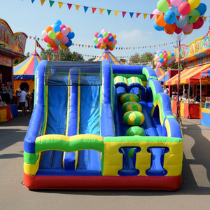 Parcours d'obstacles gonflable géant avec double toboggan et <span class=keywords><strong>grande</strong></span> piscine à balles, toboggan gonflable commercial en PVC tout-en-un, parcours d'assaut - Product Image 1