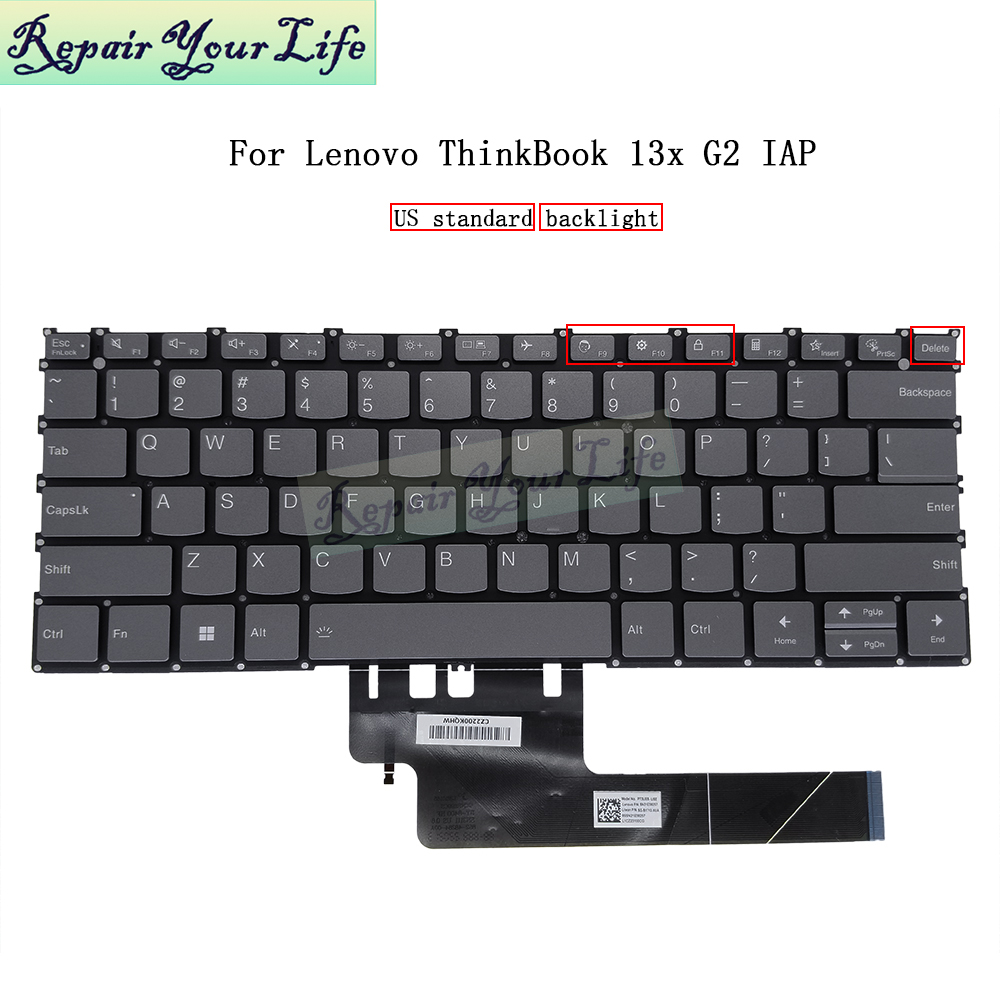 US English Backlit Laptop Keyboard for LENOVO Thinkbook 13x G2 IAP