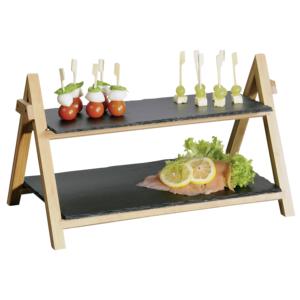Estante de servir KESPER de pizarra con marco de madera de dos niveles para aperitivos y bocadillos para fiestas - Product Image 1