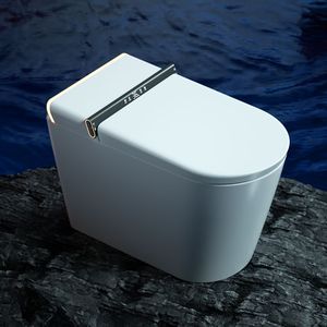 WC intelligent moderne à poser au sol avec buse autonettoyante, abattant automatique et fonction <span class=keywords><strong>de</strong></span> lavage au pied, cuvette allongée - Product Image 1