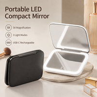 Miroir de poche portable à LED avec grossissement 5X, rechargeable par USB-C, 3 modes d'éclairage, tactile, pour le maquillage