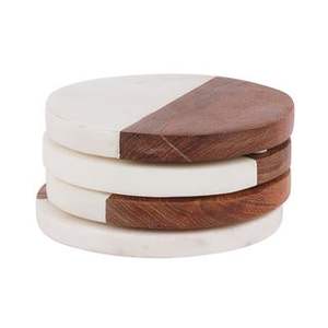 High quality <b>wood</b> and marble cup coaster shiny polished for <b>desktop</b> coaster tea cup wooden marble coaster for sale - Product Image 4