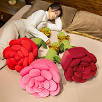 Coussin en peluche en forme de nœud papillon et de rose rouge, motif pétales de roses roses, poupée en peluche, coussin décoratif 3D en forme de fleur pour la maison