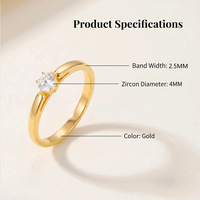 Bague Solitaire en Acier Inoxydable 4mm avec Zircon et Bande Polie 2.5mm, Classique, Tendance Femme, En Stock, Petites Commandes