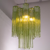 Lampe suspendue LED en verre vert Urano, style vintage, lustre de plafond, diamètre 36 cm, blanc chaud, cadre en fer à intensité variable