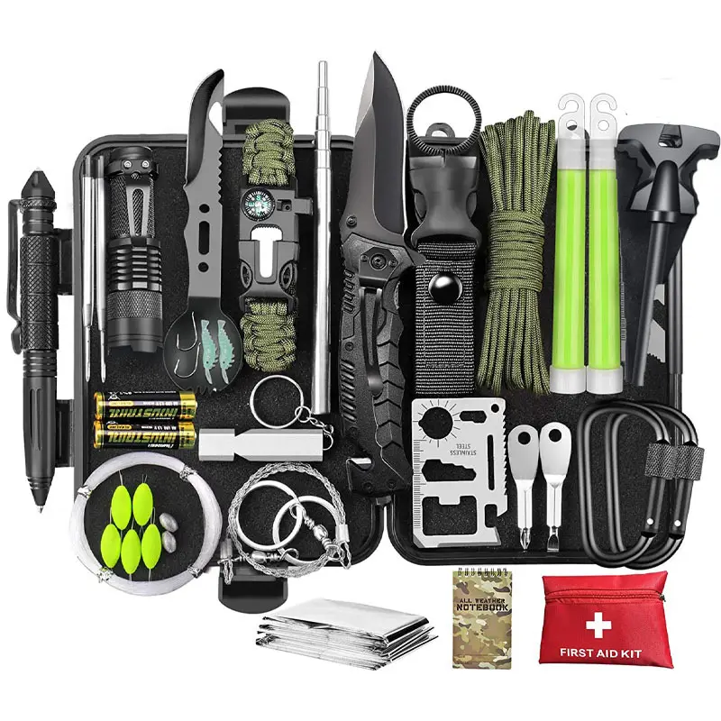 Kit de equipo de supervivencia para acampada y senderismo, Kit de equipo táctico de supervivencia al aire libre, regalo