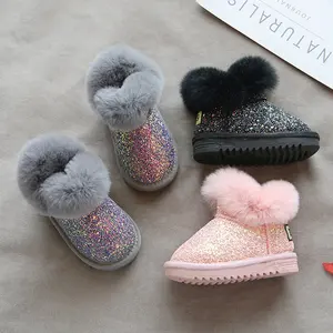 Зимние сапоги для девочек, От 1 до 3 лет детская обувь, 2 плюшевые детские ботинки для ходьбы, мягкая подошва, хлопковая обувь для принцессы зимой