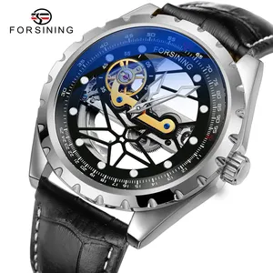 Jam Tangan Mekanis Otomatis Tourbillon Transparan Skeleton Jam Tangan Stainless Steel Forsining Saat OEM Produk Populer Tiongkok untuk Pria