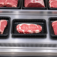 Barquette alimentaire noire en plastique jetable, empilable, thermoscellable, pour la présentation de viande fraîche, fruits et légumes, anti-fuite, de qualité alimentaire