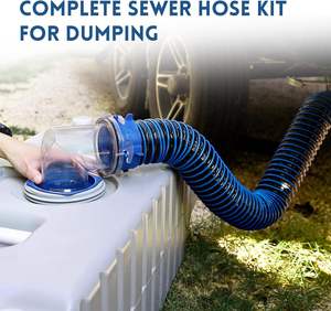 Kit de Manguera de Desagüe para Autocaravana de <span class=keywords><strong>3</strong></span> Pies, Negro/Azul, TPE/PVC, Conector Giratorio de 90 Grados, Adaptador de Visión Clara, 2 Tapas de Almacenamiento - Product Image 2