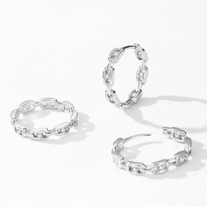 S925 sterling <b>silver</b> ring and <b>earrings</b> with a luxurious diamond <b>chain</b> design, fashionable European and American high-end jewelry - Product Image 2