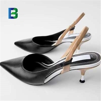 BC-zapatos de tacón de aguja abierto para mujer, zapatillas femeninas de Punta poco profunda, en color blanco y negro