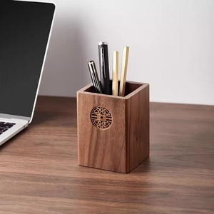 Solid Wood Pen Holder Square Black Walnut Office Desk <b>Storage</b> <b>Box</b> With Logo Engraving - Product Image 1