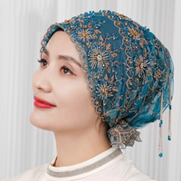 Pañuelos étnicos musulmanes para mujer, pañuelo para la cabeza, sombrero interior, Hijabs, envolturas árabes para la cabeza, gorro turbante con diamantes de imitación, gorro con encaje