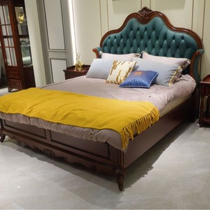 Lit double de style américain vintage de 1,8 m, en bois massif de palissandre sculpté, dossier souple, style français traditionnel, mi-siècle, européen américain - Product Image 2