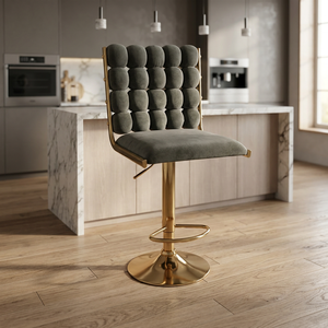 Tabouret de bar moderne rembourré, chaise de comptoir pivotante à 360° réglable en hauteur avec base en métal pour îlot de cuisine et salon de beauté - Product Image 1