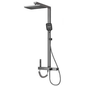 Robinet mural rectangulaire moderne et innovant en laiton gris anthracite avec douchette de massage, poignée unique et cartouche céramique pour hôtel - Product Image 1