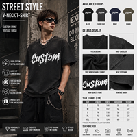 T-shirt col en V 260 g/m² coupe ample streetwear en jersey de coton tricoté surdimensionné vintage délavé à l'acide