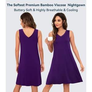 Camisón sin mangas personalizado para mujer, cuello en V, ropa de dormir de viscosa de bambú, talla S-4X - Product Image 4