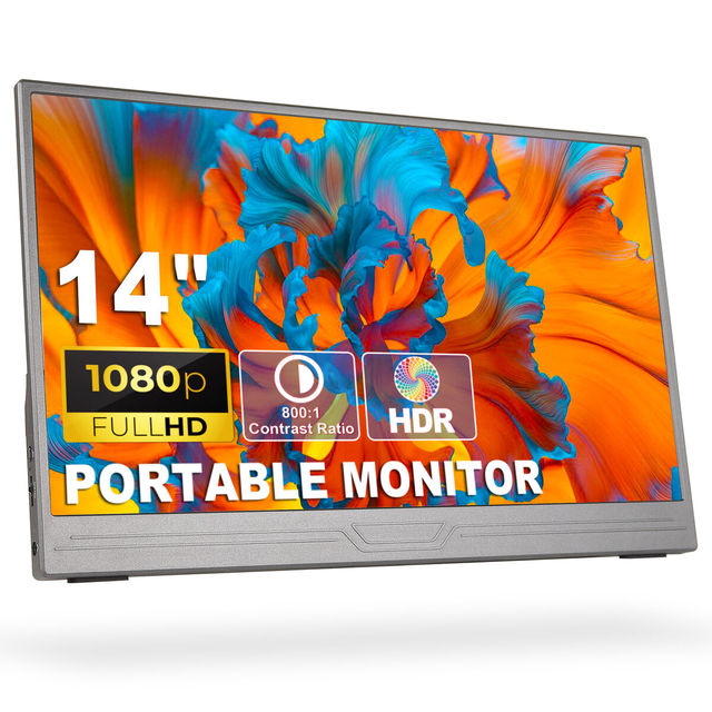 14 Inch Ultra Slim Portable Monitor 1080P External Display with Dual Speakers Second Screen for Laptop