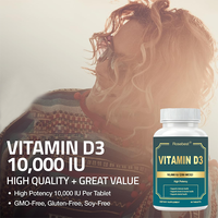 Comprimés de Vitamine D3 Végétaliens 10000 UI 250 mcg Certifiés BPF, Fournisseur Chinois en Gros, Marque Privée, Compléments de Soutien Immunitaire