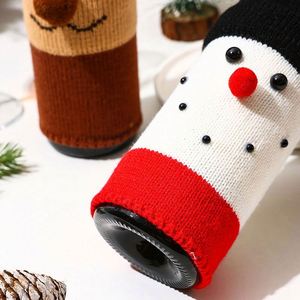 Juego de fundas navideñas para botellas de vino, fundas decorativas tejidas de Papá Noel y muñeco de nieve para decoración de regalos de fiestas navideñas - Product Image 5