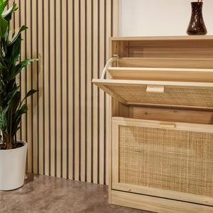 Boho nordique en bois rotin portes mince étroit mince étagère à chaussures haute capacité 12 paires pin ton mélamine couloir armoire à chaussures - Product Image 6