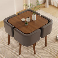 Mesa Redonda Pequeña de Bambú con Sillas, Combinación para Balcón, Oficina, Negocios, Ocio, Recepción, Invitados, Una Mesa y Cuatro Sillas