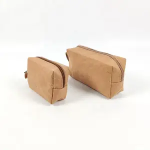 새로운 디자인 심플 스타일 브라운 Tyvek 가방 지퍼 파우치 방수 Tyvek 종이 화장품 파우치 메이크업 가방