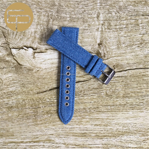 mode haute qualité confortable durable tissu jean cowboy <span class=keywords><strong>coton</strong></span> <span class=keywords><strong>bracelet</strong></span> de <span class=keywords><strong>montre</strong></span> en cuir avec oeillet 16 18 20 22 24mm - Product Image 1
