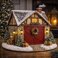 WeiVista Weihnachtsdorf-Scheunenhaus aus Kunstharz mit Beleuchtung, Festliche Farmhaus-Dekoration für Winter-Tischdekoration