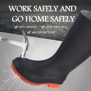 מגפי גומי PVC עמידים למים עם לוגו מותאם אישית של Jinsu, מגפי בטיחות לגברים עם מגן פלדה לאצבעות, עד גובה הברך, נגד ריסוק, מתאימים לגשם - Product Image 3