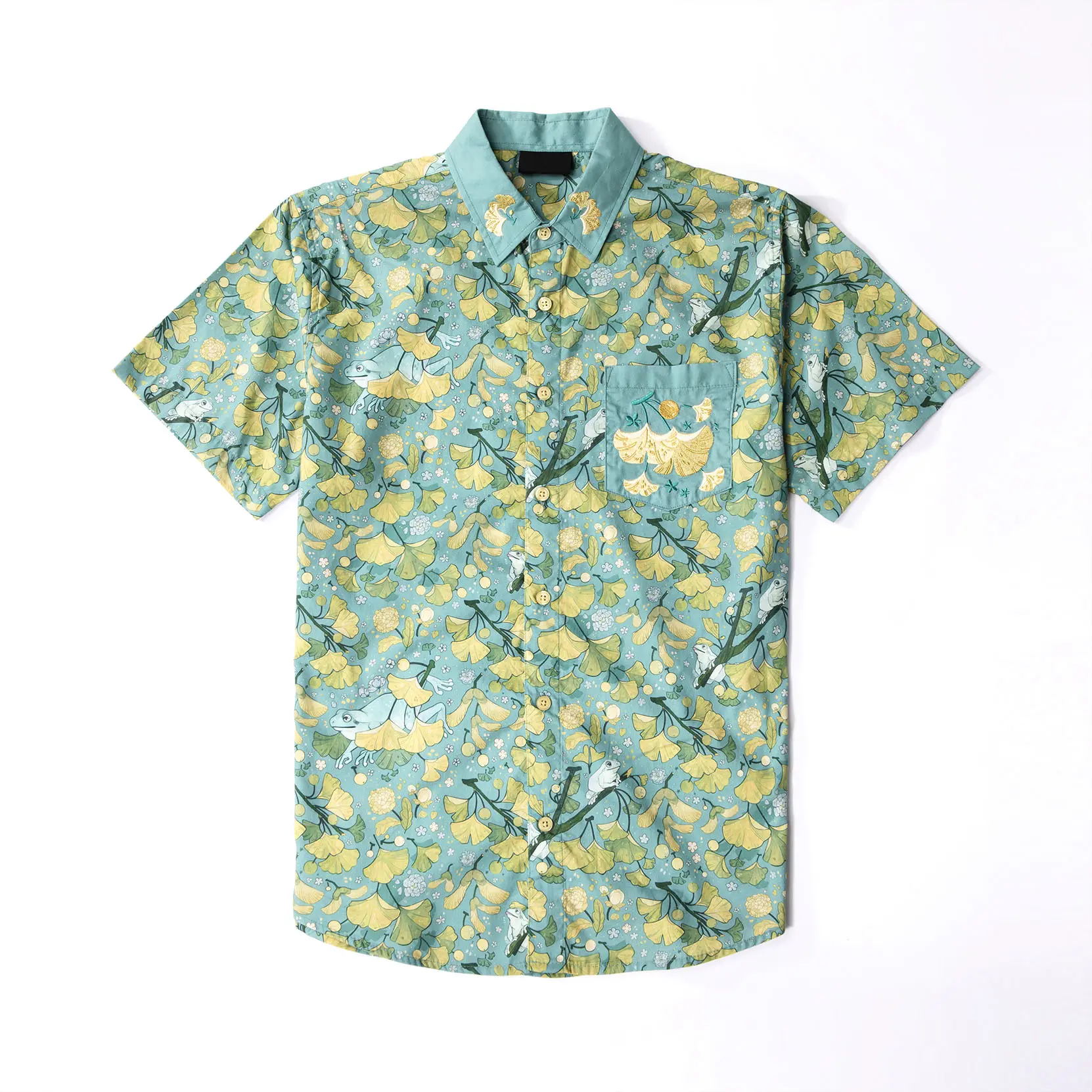 Best selling oem popular rayon printed beach fancy blue palm hawaiian shirts pattern for men