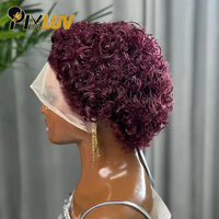 Perruque courte à dentelle frontale HD 13x1 en cheveux humains vierges, style bob, densité 180%, cheveux bouclés, à prix abordable de 9,9 $