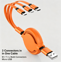 Câble USB rétractable 3 en 1, charge rapide 3A, cordon de synchronisation de données, connecteur multiple Micro USB Type C 8 broches, câble de charge universel