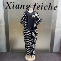 Nouvelle robe de soirée élégante pour femmes, style boubou kaftan, imprimé africain, col en V, manches courtes, ample, décontractée, grande taille