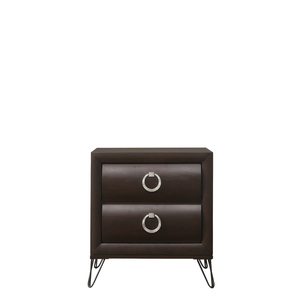 Dark Merlot Finish Nightstand With Two <b>Drawers</b> And Ring Handles Modern Bedroom Storage <b>Side</b> <b>Table</b> - Product Image 6