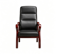 Chaise de visiteur en cuir à dossier haut, structure en bois massif, chaise de bureau fixe pour salle de réunion