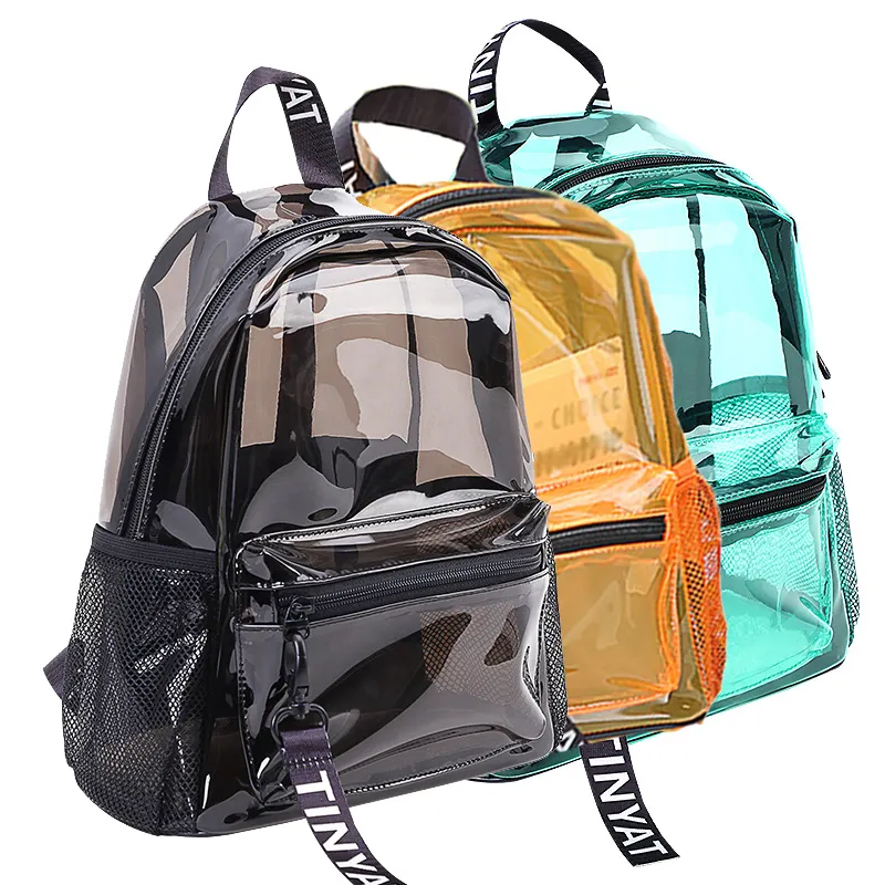 Şık holografik şeffaf PVC çanta dayanıklı şeffaf okul sırt çantası ve çalışma