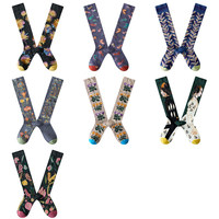 Chaussettes hautes pour femmes, hauteur genoux, confortable, motif floral, à rayures, accessoire de styliste, vente en gros,